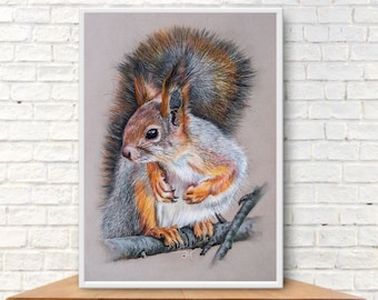 Squirrel Painting Animals Original Art Animals Pastel Painting Wall Art PaintingVIKArt