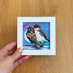 Sparrow Painting Original Art Birds Painting Oil Painting Wall Art Handmade Artwork Small Framed Picture