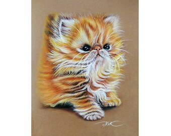 ママ、子猫と猫の絵、子猫と猫のアート、動物の絵、猫の絵、子猫の油絵