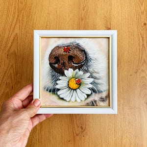 Dog Nose Painting Daisy and Ladybug Oil Painting Original Art Animals Painting Wall Art