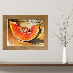 Pumpkin Painting Original Art Oil Painting Food Impasto Small Wall Art 6 x 8 inches by PaintingViKArt