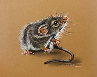 Original Mouse Pastel Painting: Hyperrealism Animal Art (4x4 in)