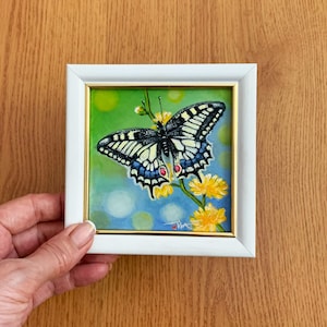 Beige Butterfly Painting Original Art Dandelion Oil Painting Wall Decor Small Oil Painting Framed