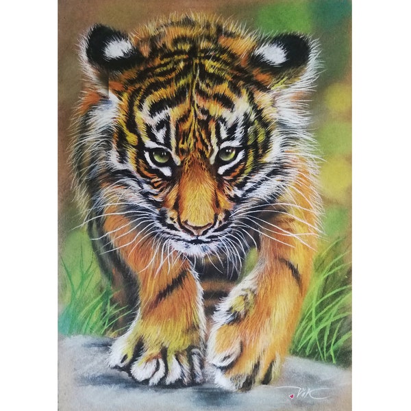 Tiger Cub Painting Animals Original Art Animals Painting Wall Art 8 х 12 by PaintingVIKArt