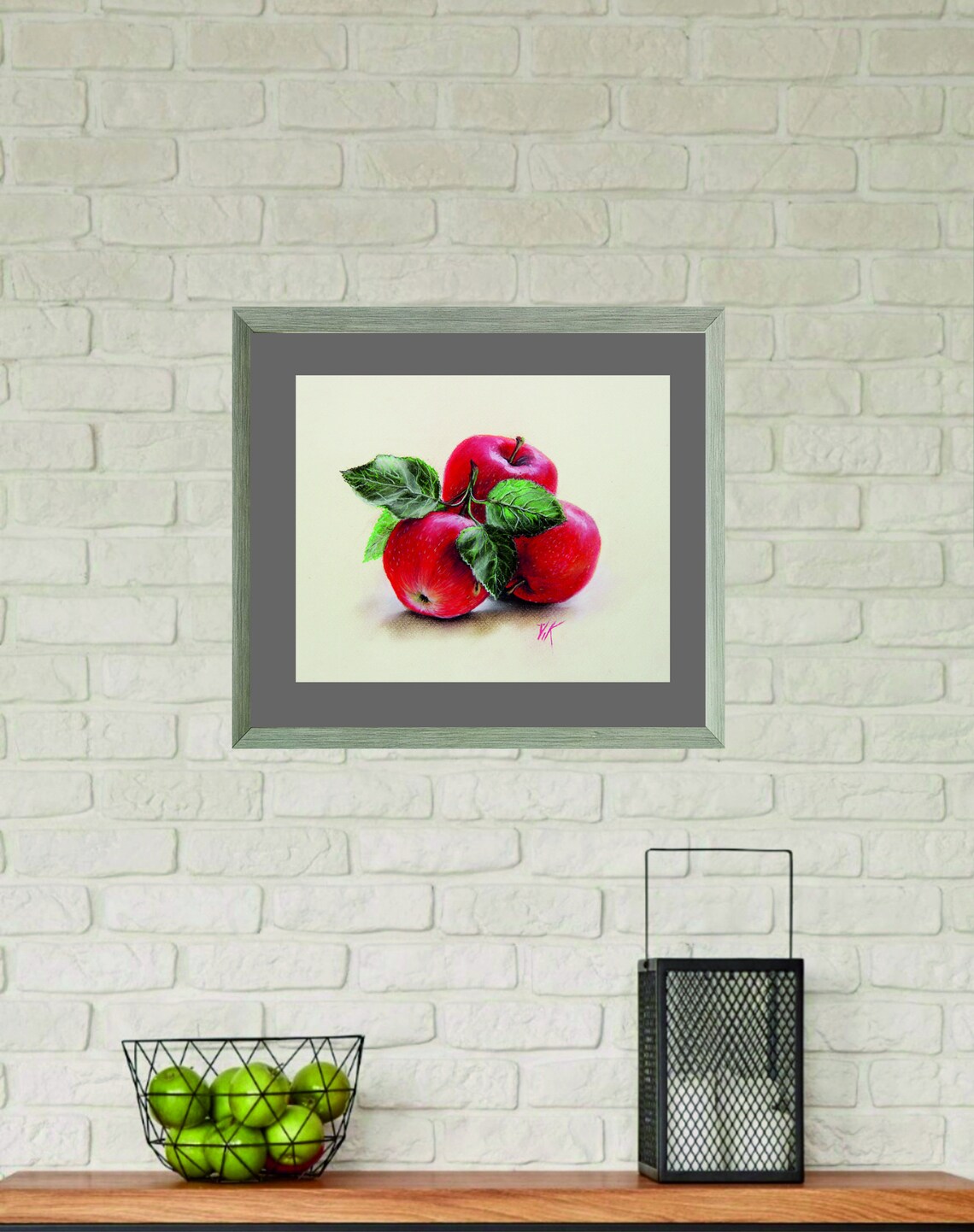 Red Apple Original Art Picture Wall Painting Pastel Food Etsy