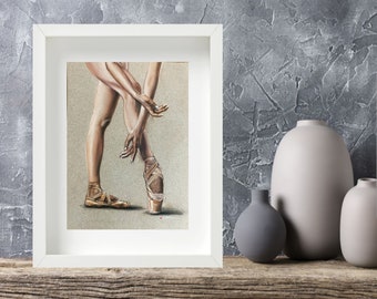 Ballerina Painting Original Art Ballet Painting Pointe Shoes Art Wall Art 8 x 10 from PaintingVIKArt