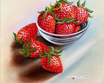 Strawberry Painting Original Art Fruit Oil Painting Home Decor Handmade from PaintingVIKArt