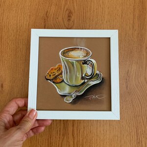 Coffee Cup Painting Handmade Original Art Food Drink Painting Small Wall Art 6&quot; x 6&quot; by PaintingVIKArt