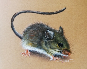 Original Mouse Pastel Painting: Small Animal Art, 4x4"