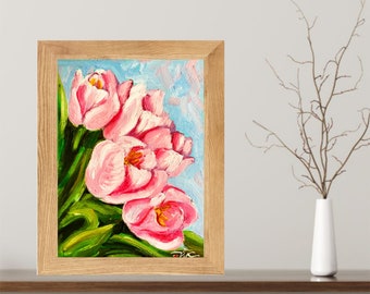 Tulip Painting Original Art Flowers Oil Painting Handmade Wall Decor from PaintingVIKArt