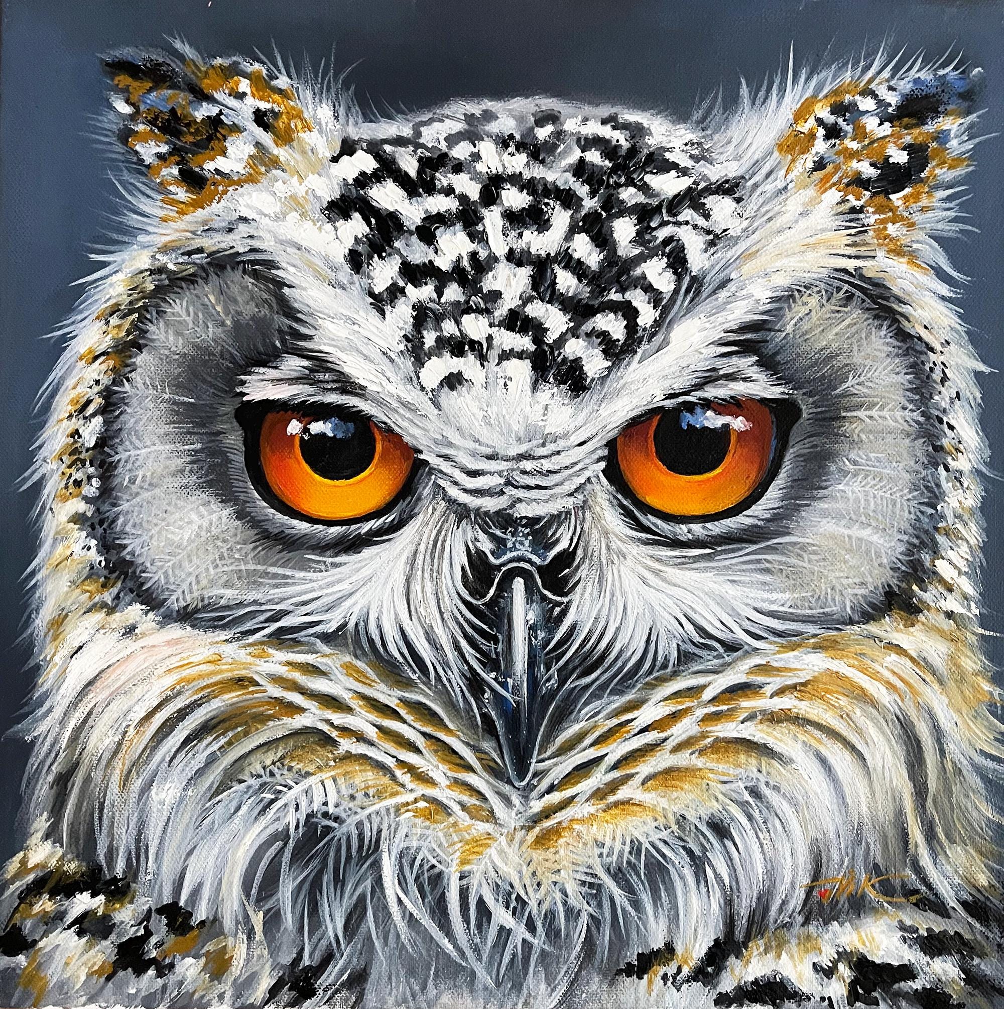 Original Snowy Owl Oil Painting, Wildlife Animal Art, 16x16 Inch Canvas Home Decor