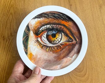 Brown Eye Oil Painting Wall Decor 6x6 inches