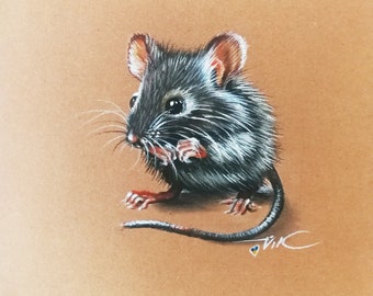 Mouse Pastel Painting: Original Small Animal Art (4x4)