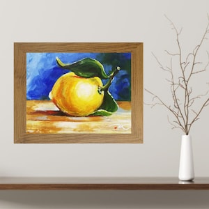 Lemon Painting Original Acrylic Art Fruit Painting Impasto Wall Art 8 x 6 by PaintingVIKArt