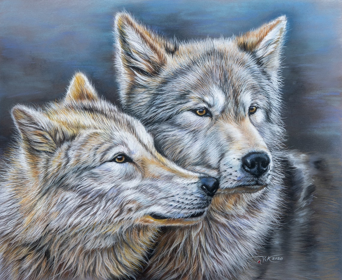 Wolves Couple Painting Love original art Painting with Etsy