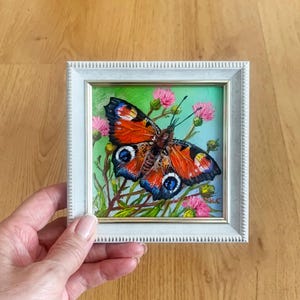 Red Butterfly Painting Oil Painting Original Art Flowers Painting Wall Art Small Framed Painting Home Decor