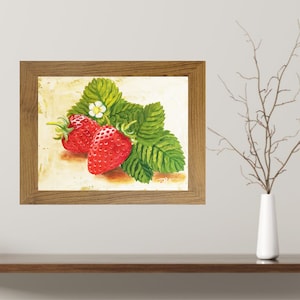 Strawberry Oil Painting Original Art Berries Painting Impasto Small Wall Painting 6 x 8 inches by PaintingViKArt