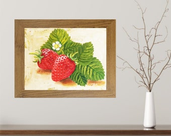 Original Strawberry Oil Painting: Impasto Berries Art (6x8 inches)