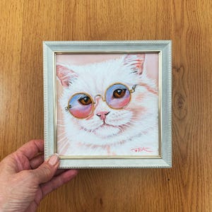 White Cat Painting Original Art Pets Painting Animals Oil Painting Framed Wall Decor