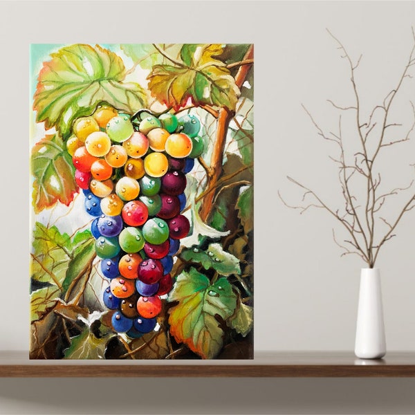 Grapes Rainbow Painting Original Art Fruit Painting Oil Painting on Canvas Hyperrealism Wall Decor Wall Art