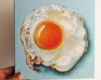 Fried Egg Original Oil Painting Classic Still Life Food Still Life Kitchen Painting Kitchen Decor