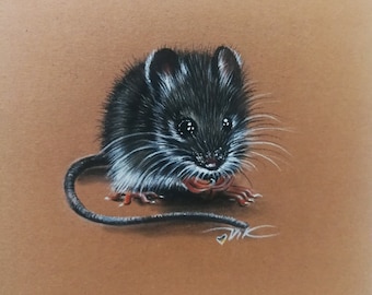 Original Mouse Pastel Painting: Small Animal Artwork (4x4)
