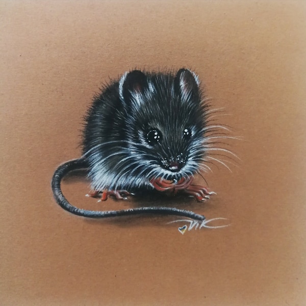 Mouse  Painting Original Art Animall Painting Small Art Work 4 "by 4" by PaintingViKArt