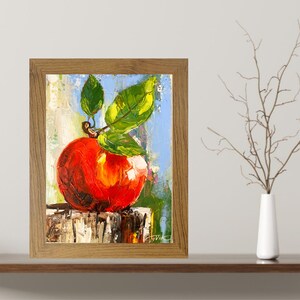 Apple Painting Original Art Fruit Painting Wall Art 6 x 8 inches by PaintingVIKArt