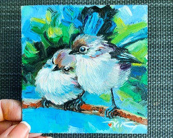 Birds Couple Painting Original Art Birds Oil Painting Small Painting Home Decor Small Artwork