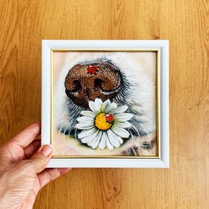 Dog Nose Painting Daisy and Ladybug Oil Painting Original Art Animals Painting Wall Art