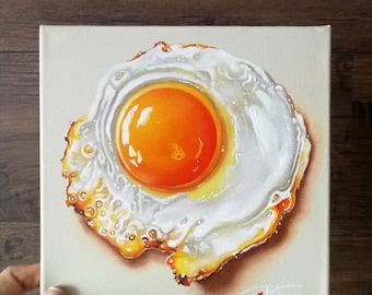 Fried Egg Painting Food Original art Still life Painting Hyperrealism Wall Art by PaintingVIKArt