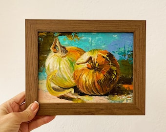Original Onion Oil Painting: Small Impasto Food Art (6x8 inches)