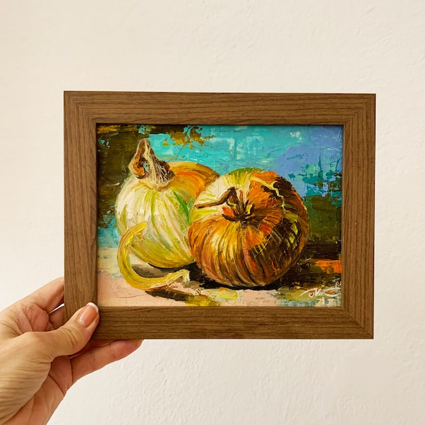 Onion Oil Painting Vegetables Original Art Food Painting Impasto Small Wall Painting 6 x 8 inches by PaintingViKAr