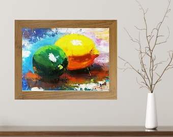 Impasto Lime and Lemon Oil Painting: Small Kitchen Wall Art