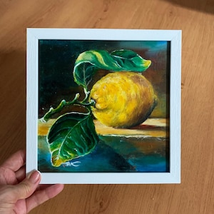 Lemon Painting Original Art Photorealism Painting Fruit Wall Art 8 x 8 by PaintingVIKArt