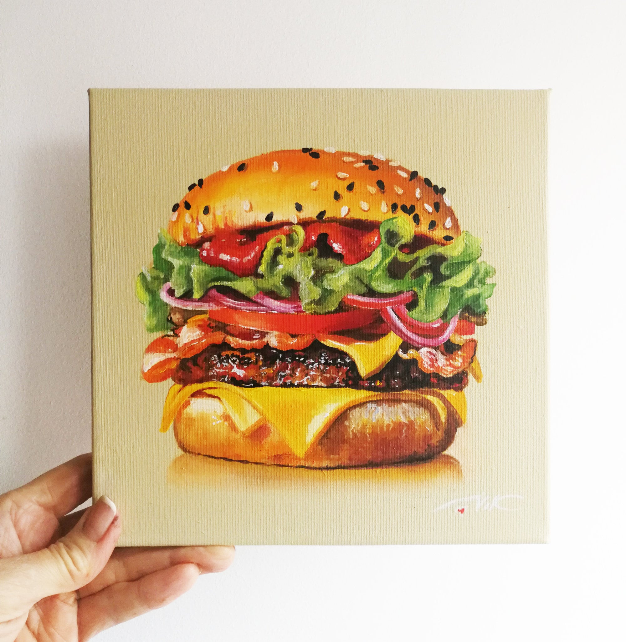 Burger Painting Original Art Oil Painting on Canvas Food Etsy