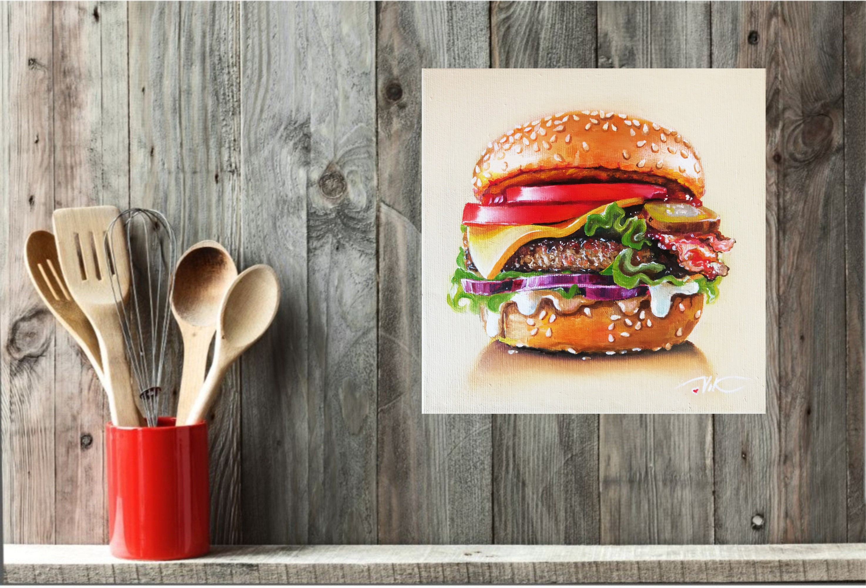 Burger Painting Original Art Oil Painting Canvas Food Painting | Etsy