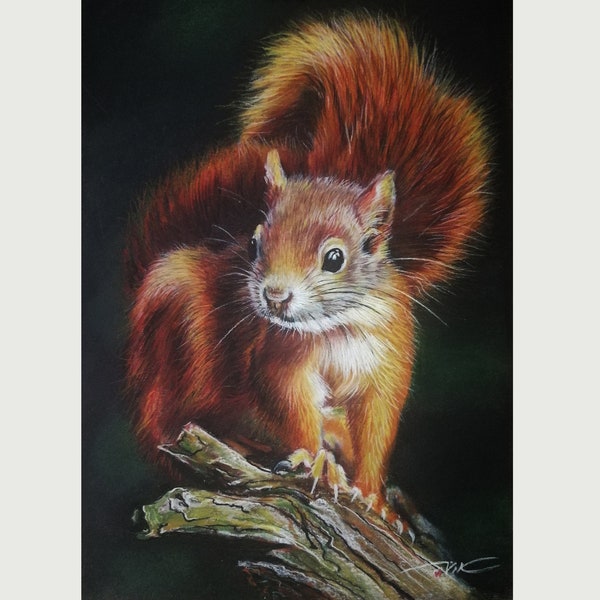 Squirrel on a Tree Painting Original Art Animals Painting Wall Art 8 "by 12" by PaintingViKArt