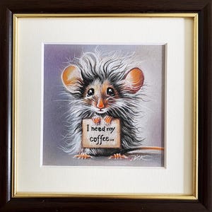 Mouse Wants Coffee Painting Original Art Animals Painting Wall Decor