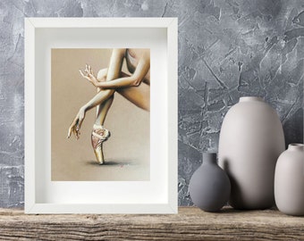 Pointe Shoes Pastel Painting: Original Ballet Art, Framed 8x10