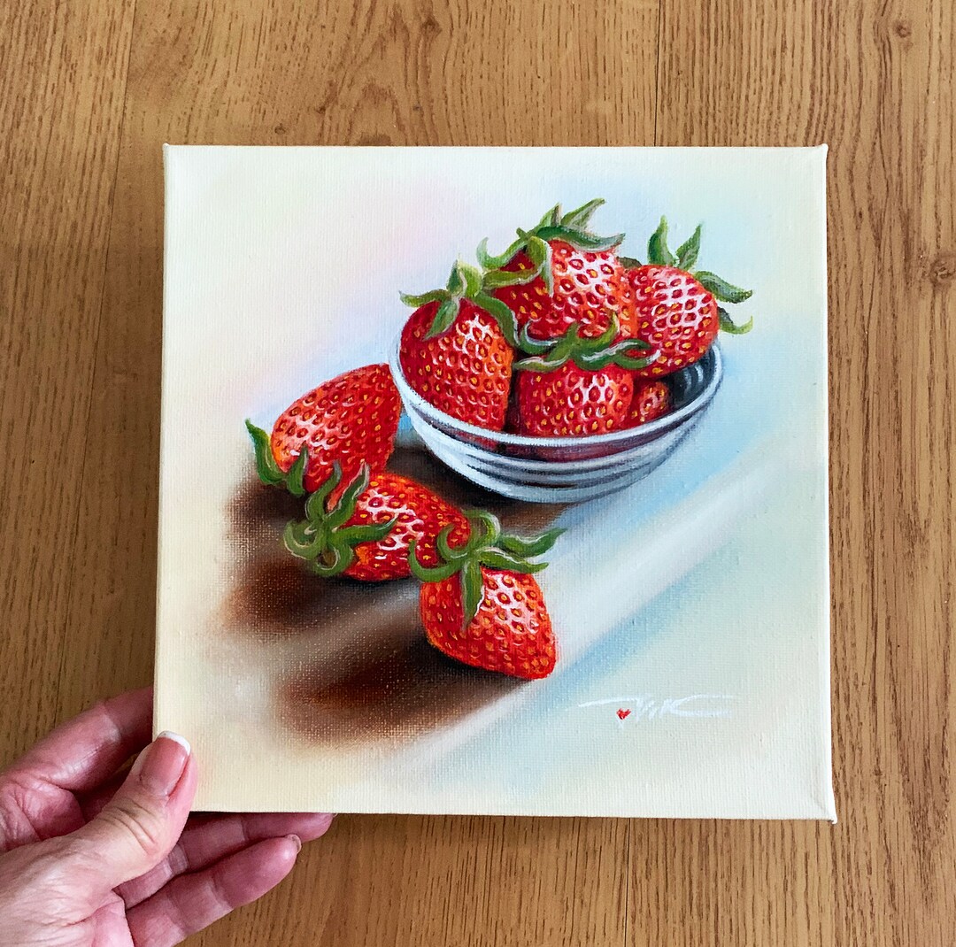 strawberry-painting-original-art-fruit-oil-painting-home-decor-handmade