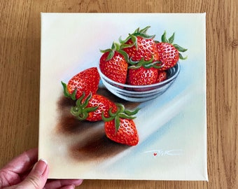 Strawberry Painting Original Art Fruit Oil Painting Home Decor Handmade from PaintingVIKArt