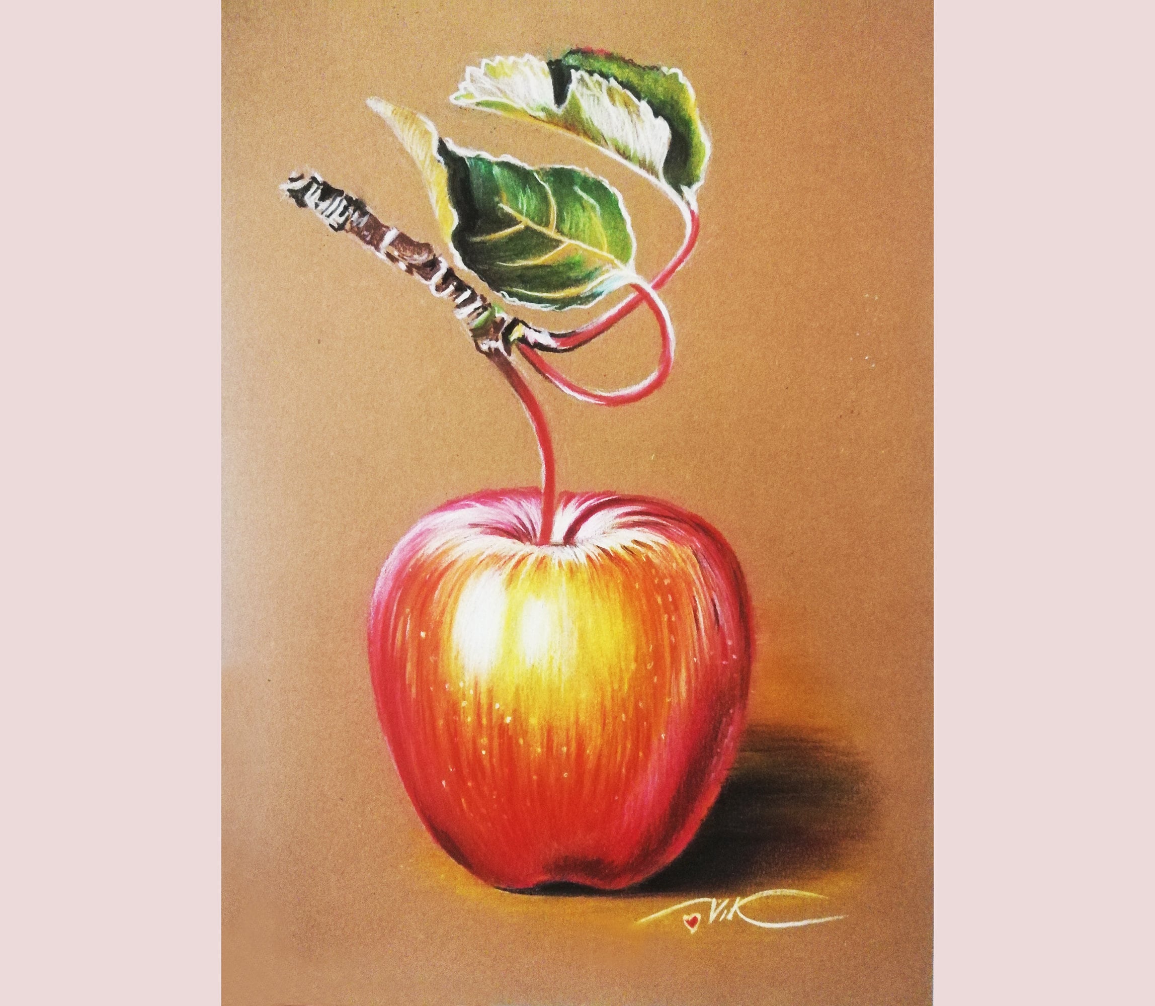Original Red Apple Pastel Painting: Small Fruit Wall Art - Etsy