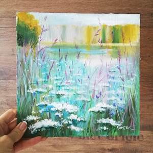 Meadow Painting Original Art Wildflowers Oil Painting on Canvas Impasto 10 by 10 by Painting