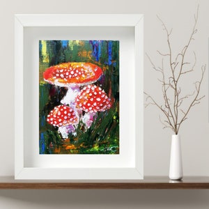 Impasto Original Painting on Canvas Chess Alice in Wonderland Amanita Mushroom on the Chessboard Oil Painting