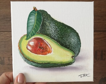 Avocado Oil Painting: Small Food Art on Canvas (6x6 inches)