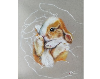 Original Bunny Pastel Painting: Pet Portrait Art, 8x10