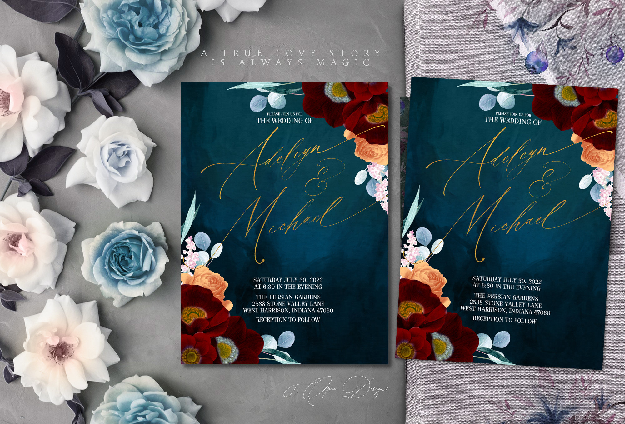 Navy Blue Burgundy Wedding Invitation Template Printable | Etsy