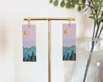 GREAT SMOKY MOUNTAINS National Park - Rectangle Geometric Dangle Earrings (Handmade, Polymer Clay, Hypoallergenic, Lightweight)