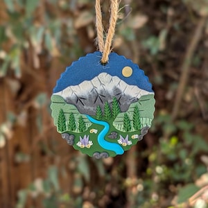 MOUNT RAINIER National Park - Handmade Holiday Tree Ornament (Polymer Clay, Pacific Northwest, Washington, Wildflowers, Christmas Gifts)